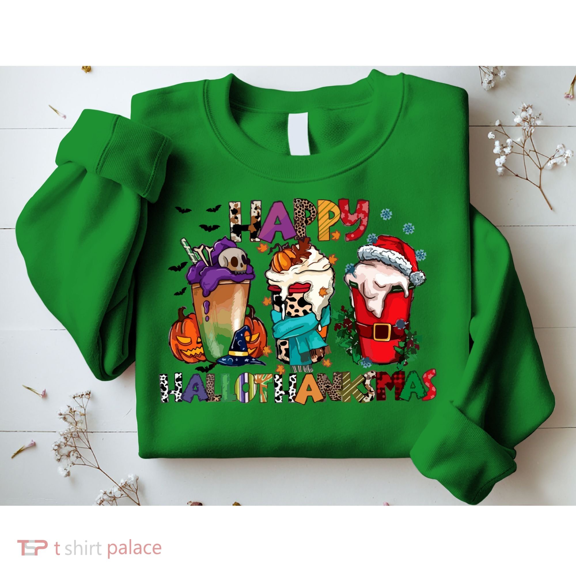 Hallothanksmas Coffee Fall Vibes Cute Halloween Thanksgiving Sweatshirt