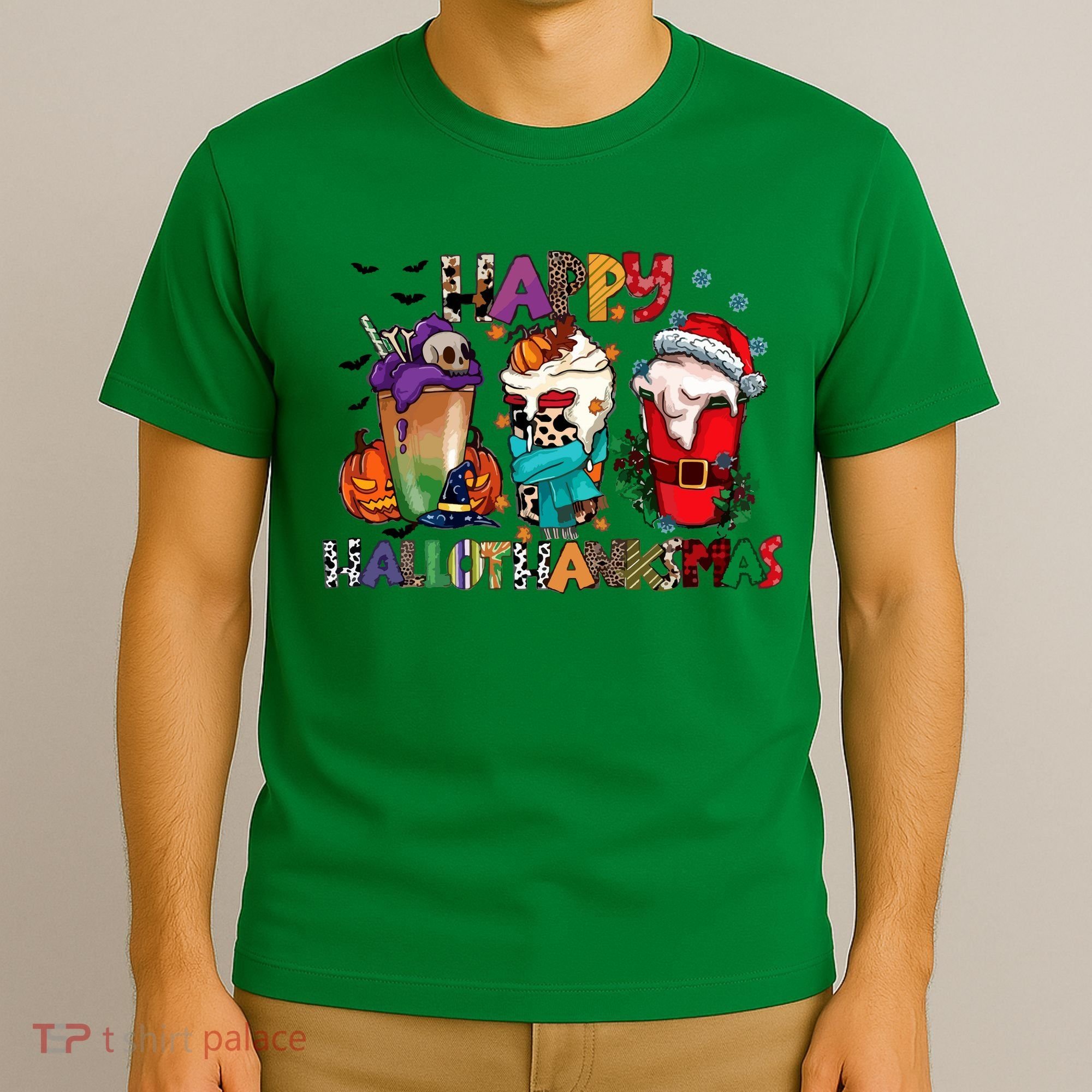 Hallothanksmas Coffee Fall Vibes Cute Halloween Thanksgiving T-Shirt