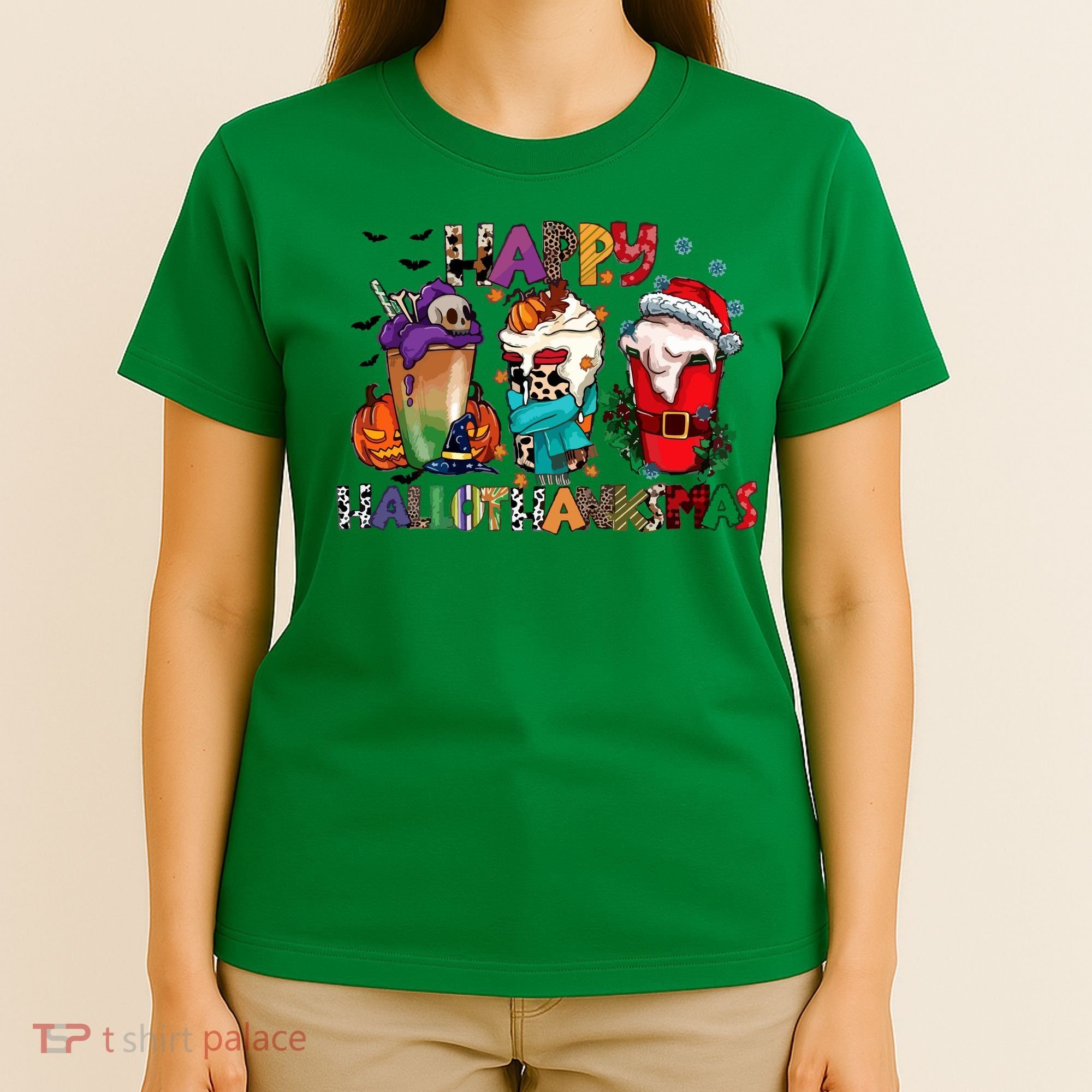 Hallothanksmas Coffee Fall Vibes Cute Halloween Thanksgiving T-Shirt