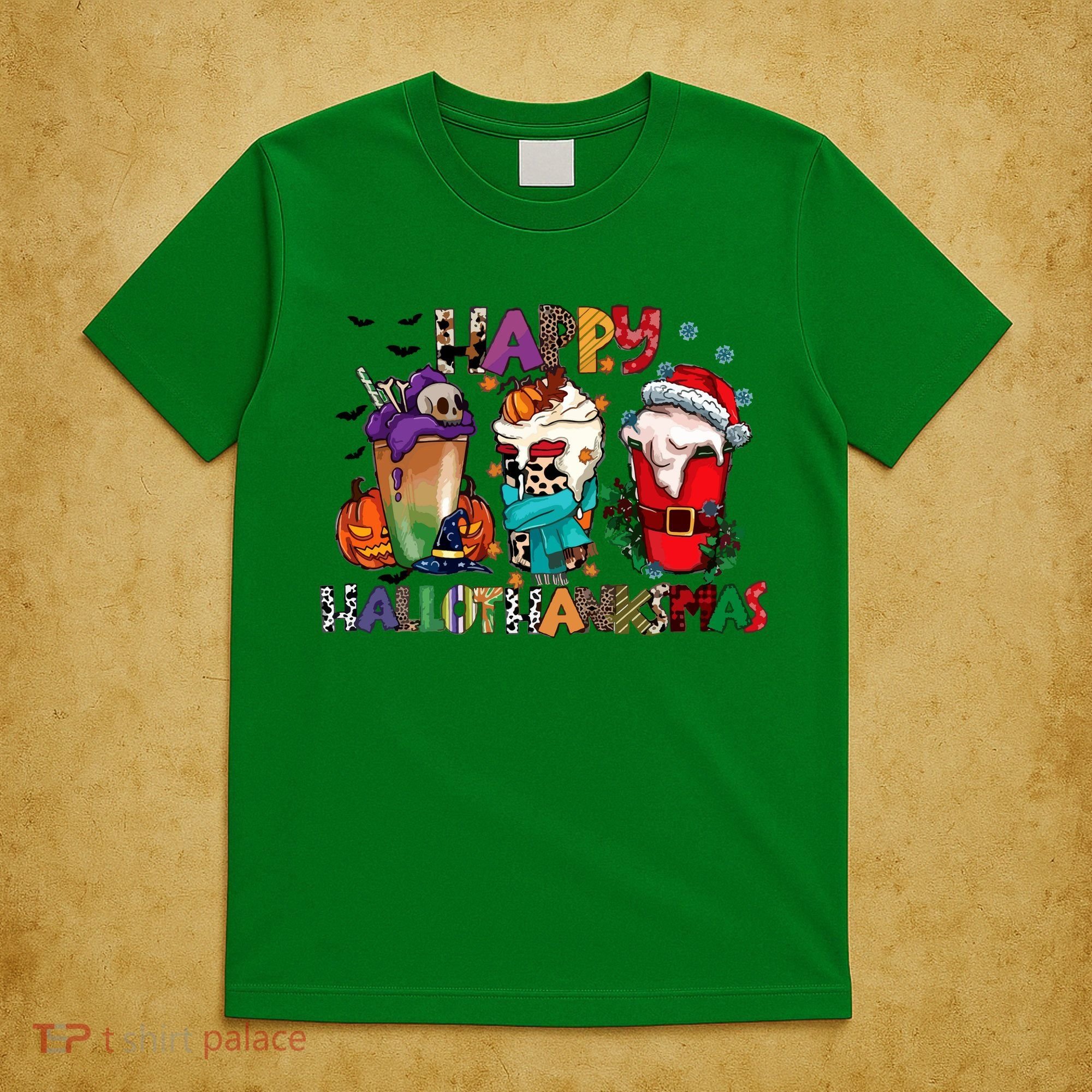 Hallothanksmas Coffee Fall Vibes Cute Halloween Thanksgiving T-Shirt
