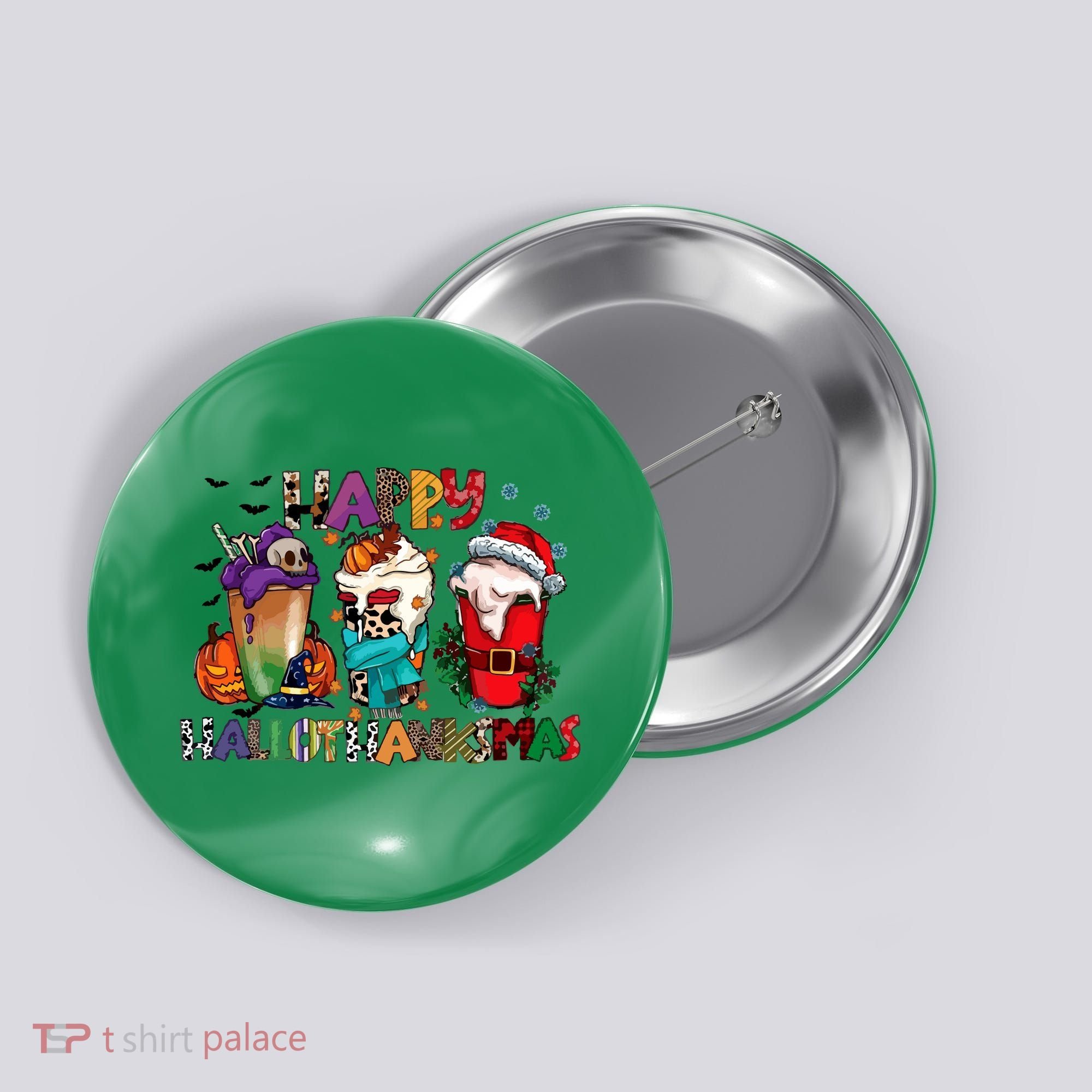 Hallothanksmas Coffee Fall Vibes Cute Halloween Thanksgiving Button
