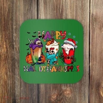 Hallothanksmas Coffee Fall Vibes Cute Halloween Thanksgiving Coaster