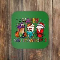 Hallothanksmas Coffee Fall Vibes Cute Halloween Thanksgiving Coaster thumb 0