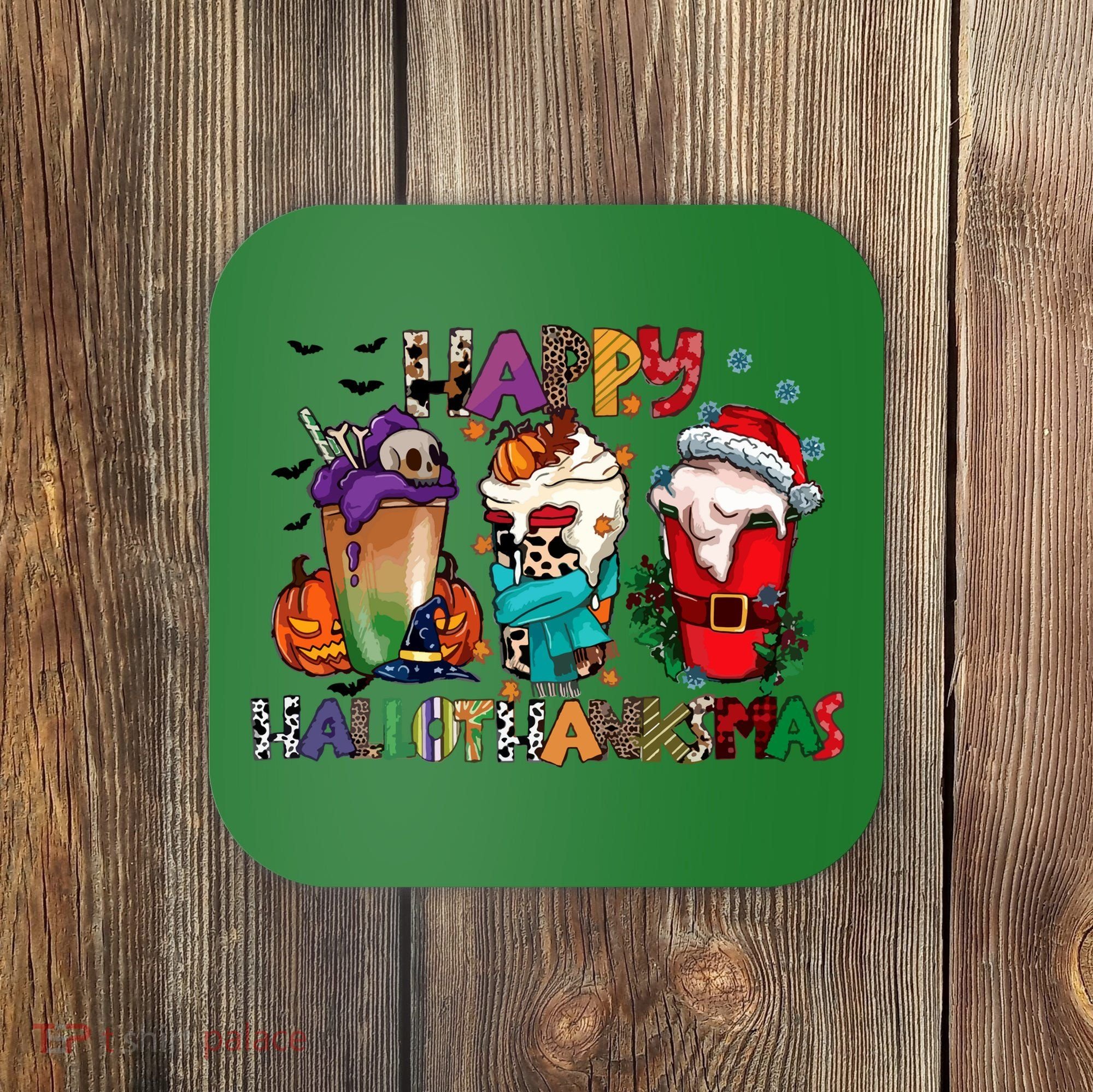 Hallothanksmas Coffee Fall Vibes Cute Halloween Thanksgiving Coaster
