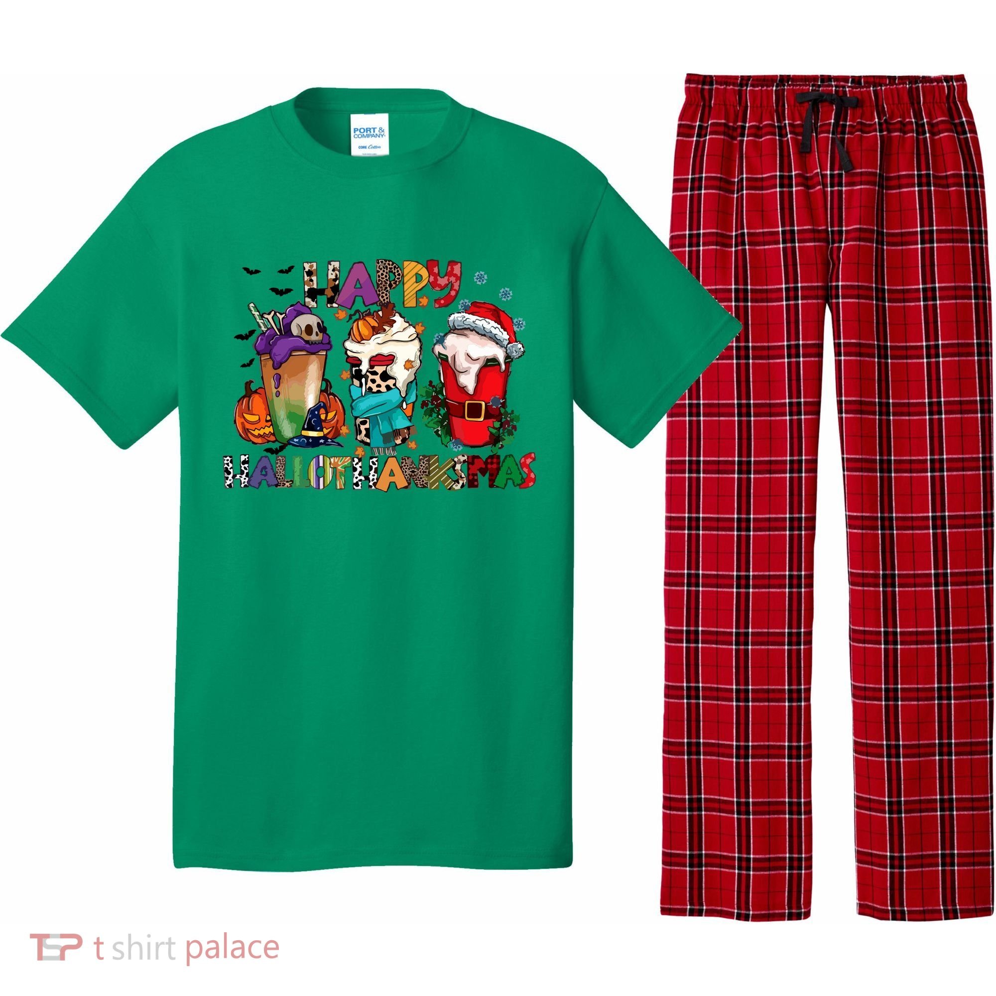 Hallothanksmas Coffee Fall Vibes Cute Halloween Thanksgiving Pajama Set