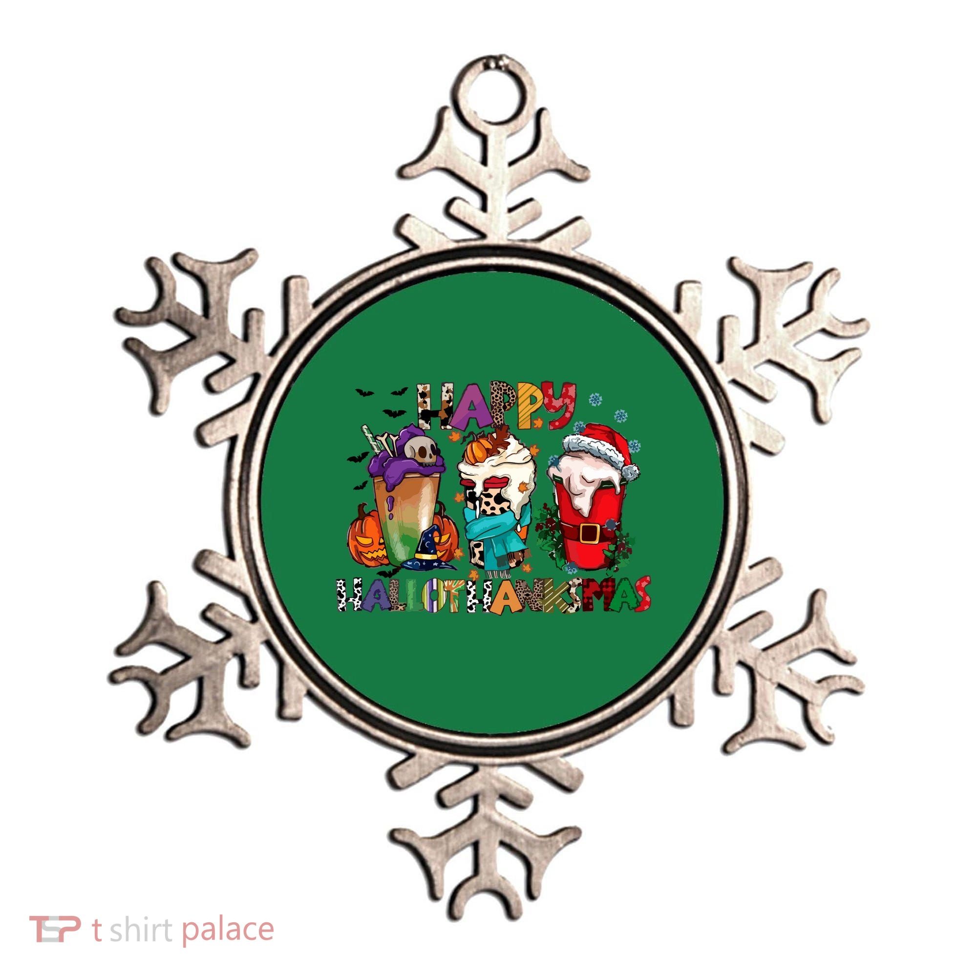 Hallothanksmas Coffee Fall Vibes Cute Halloween Thanksgiving Ornament