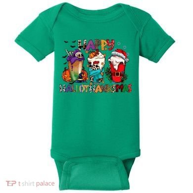 Hallothanksmas Coffee Fall Vibes Cute Halloween Thanksgiving Baby Bodysuit