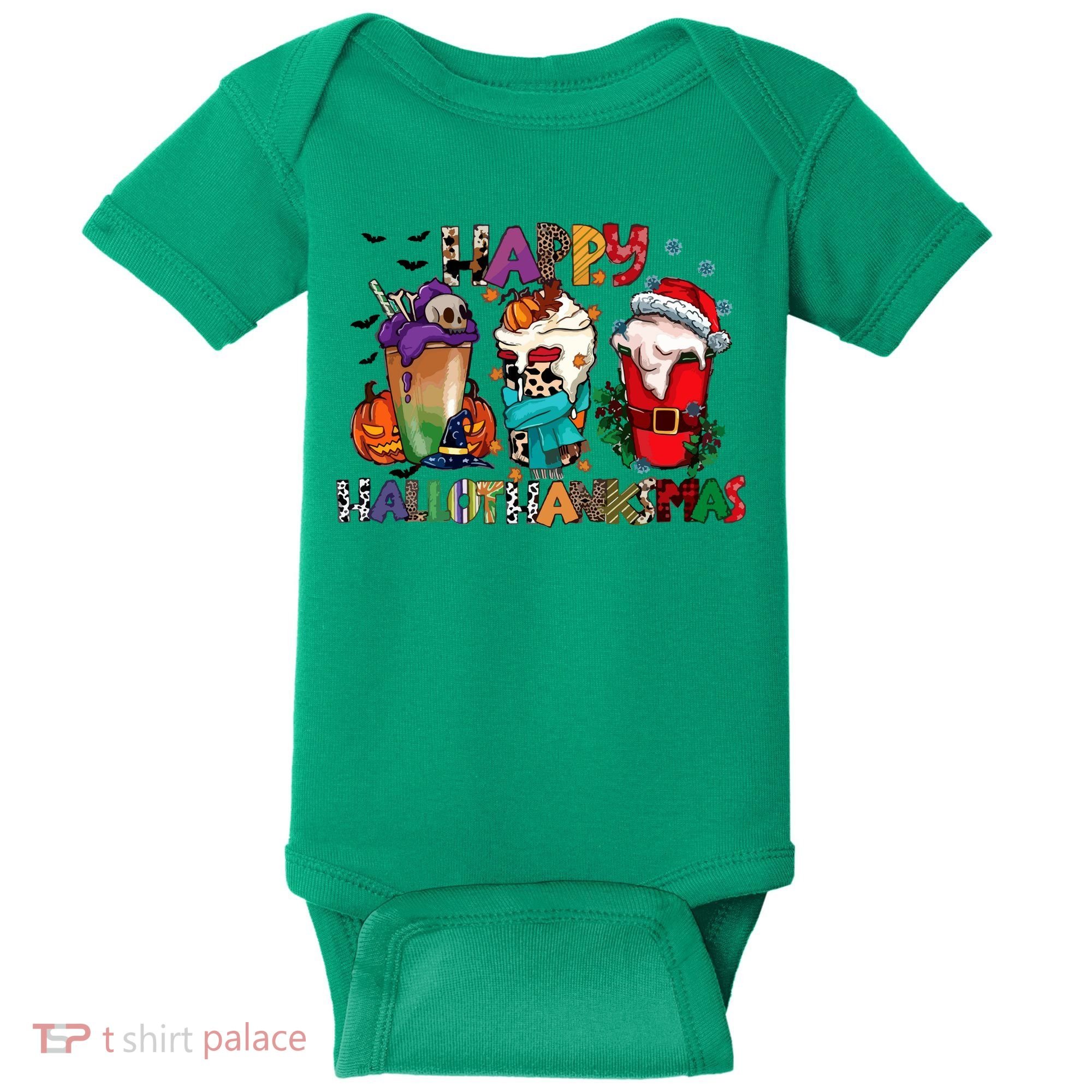 Hallothanksmas Coffee Fall Vibes Cute Halloween Thanksgiving Baby Bodysuit