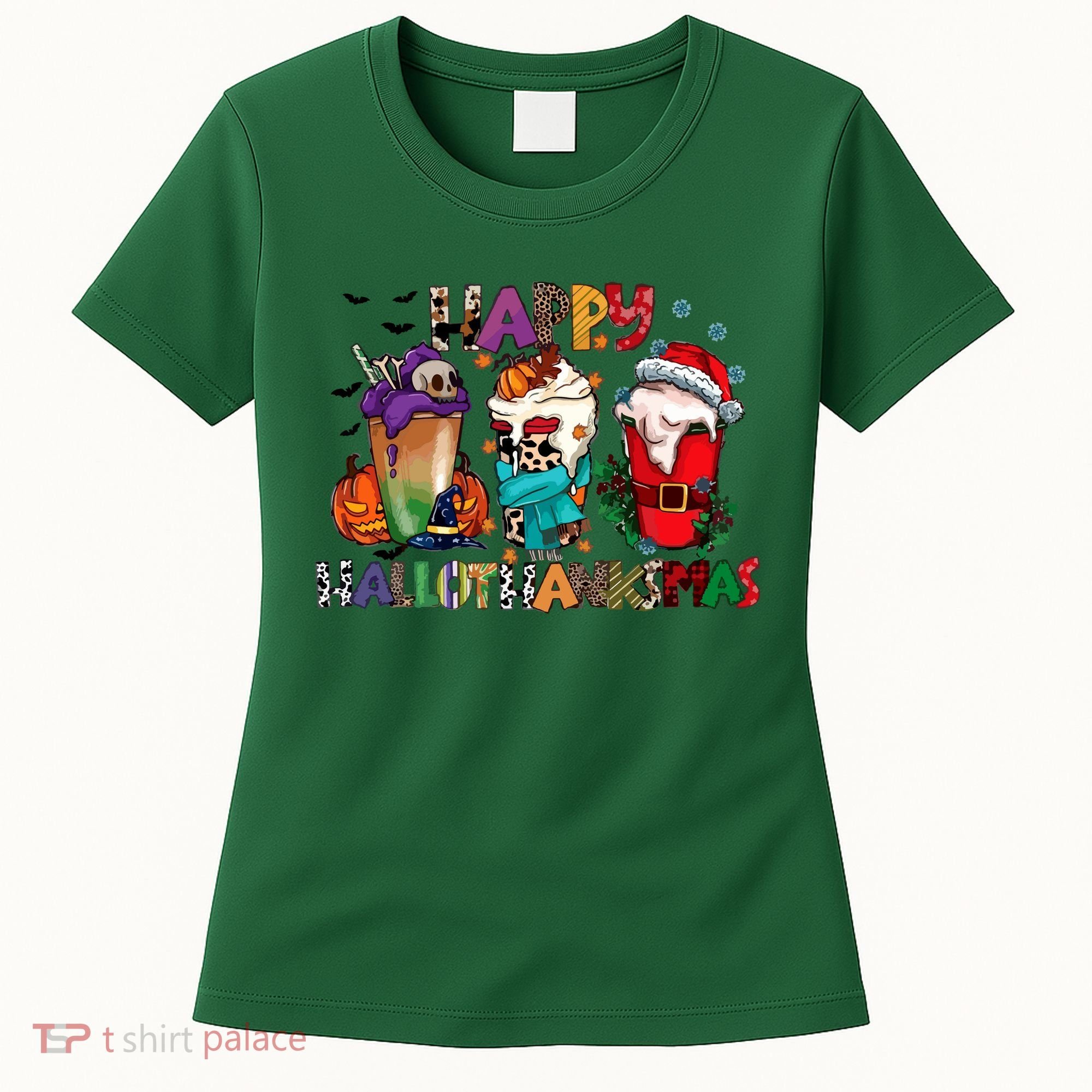 Hallothanksmas Coffee Fall Vibes Cute Halloween Thanksgiving Women's T-Shirt