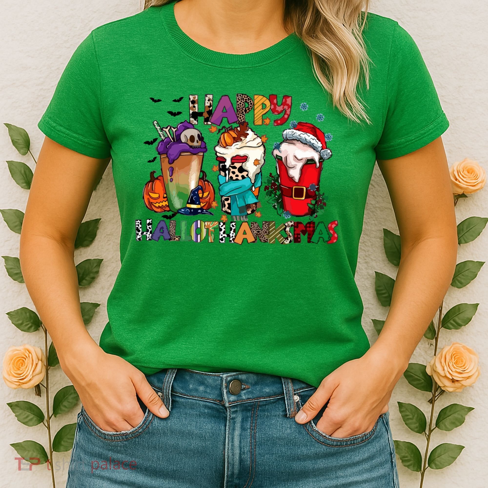 Hallothanksmas Coffee Fall Vibes Cute Halloween Thanksgiving Women's T-Shirt