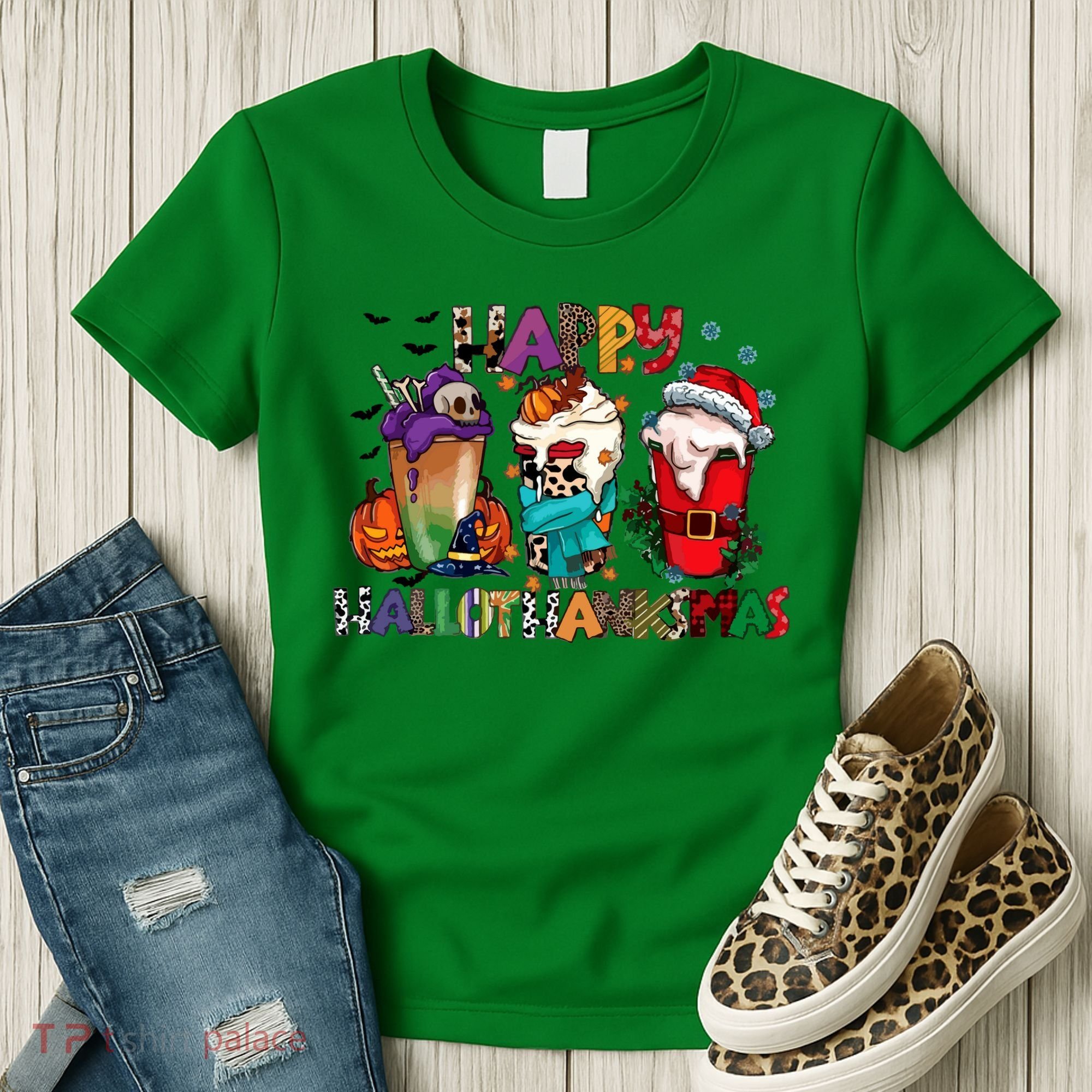 Hallothanksmas Coffee Fall Vibes Cute Halloween Thanksgiving Women's T-Shirt