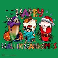 Hallothanksmas Coffee Fall Vibes Cute Halloween Thanksgiving Women's T-Shirt thumb 6