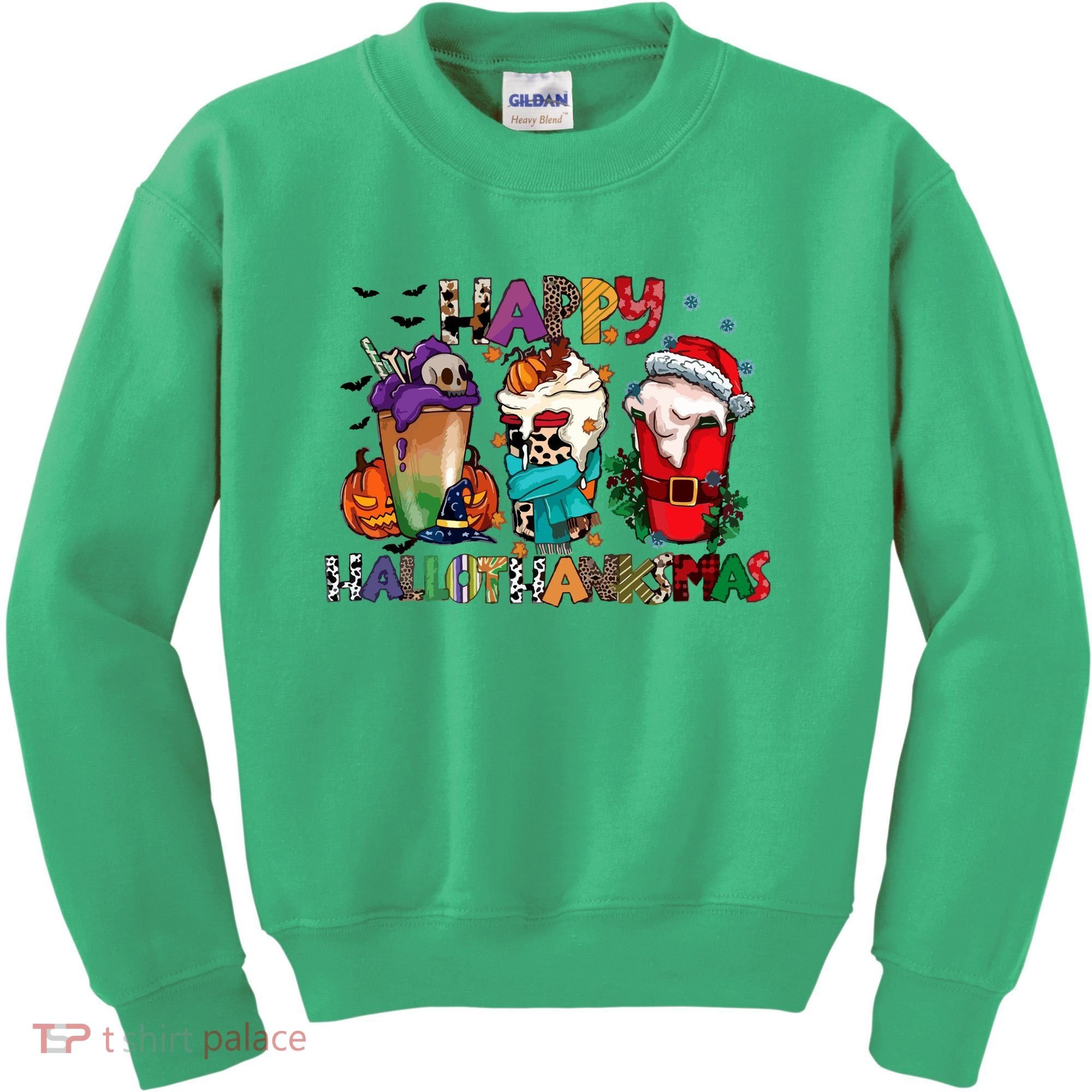 Hallothanksmas Coffee Fall Vibes Cute Halloween Thanksgiving Kids Sweatshirt