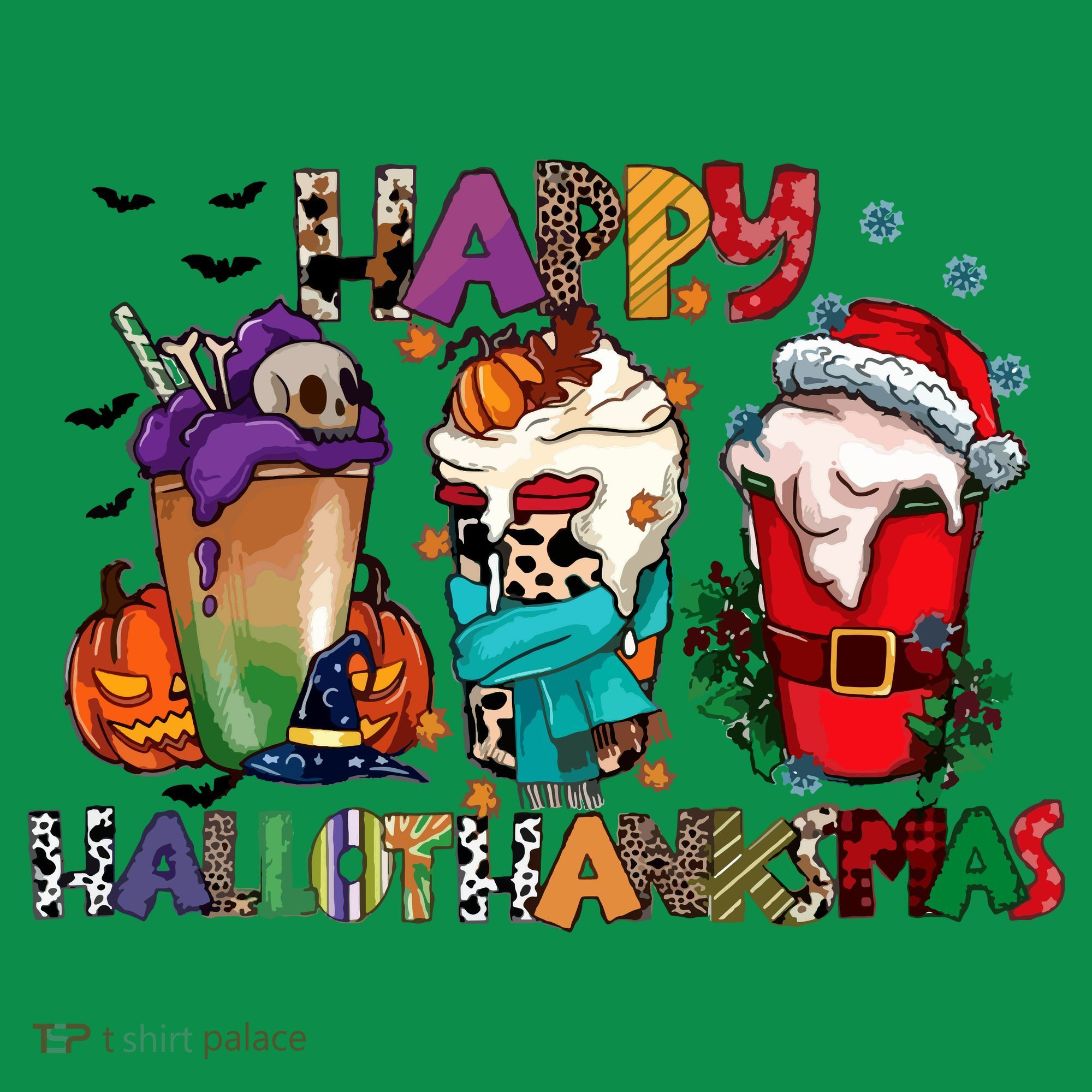Hallothanksmas Coffee Fall Vibes Cute Halloween Thanksgiving Kids Hoodie