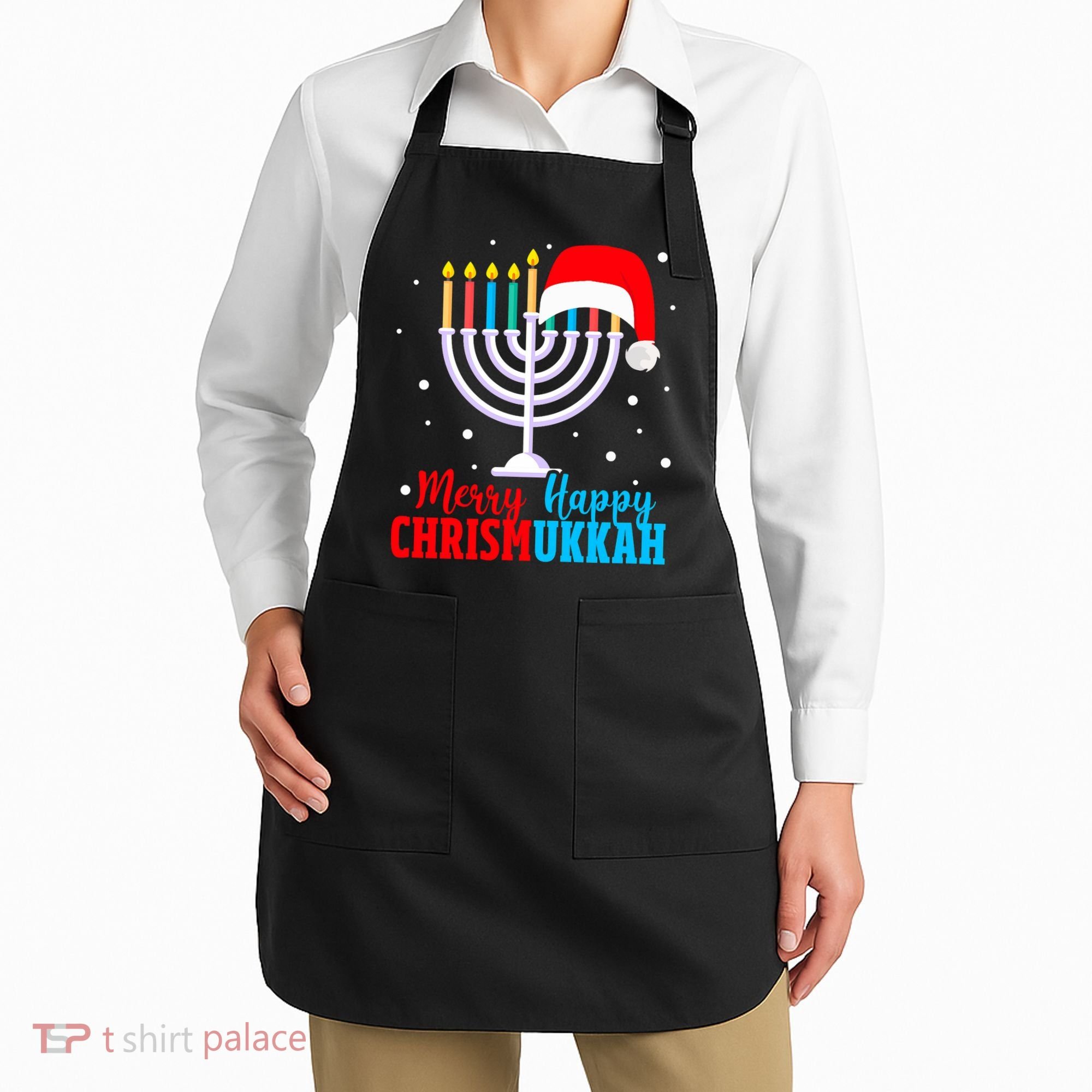 Hanukkah Christmas Funny Merry Happy Chrismukkah Jewish Apron
