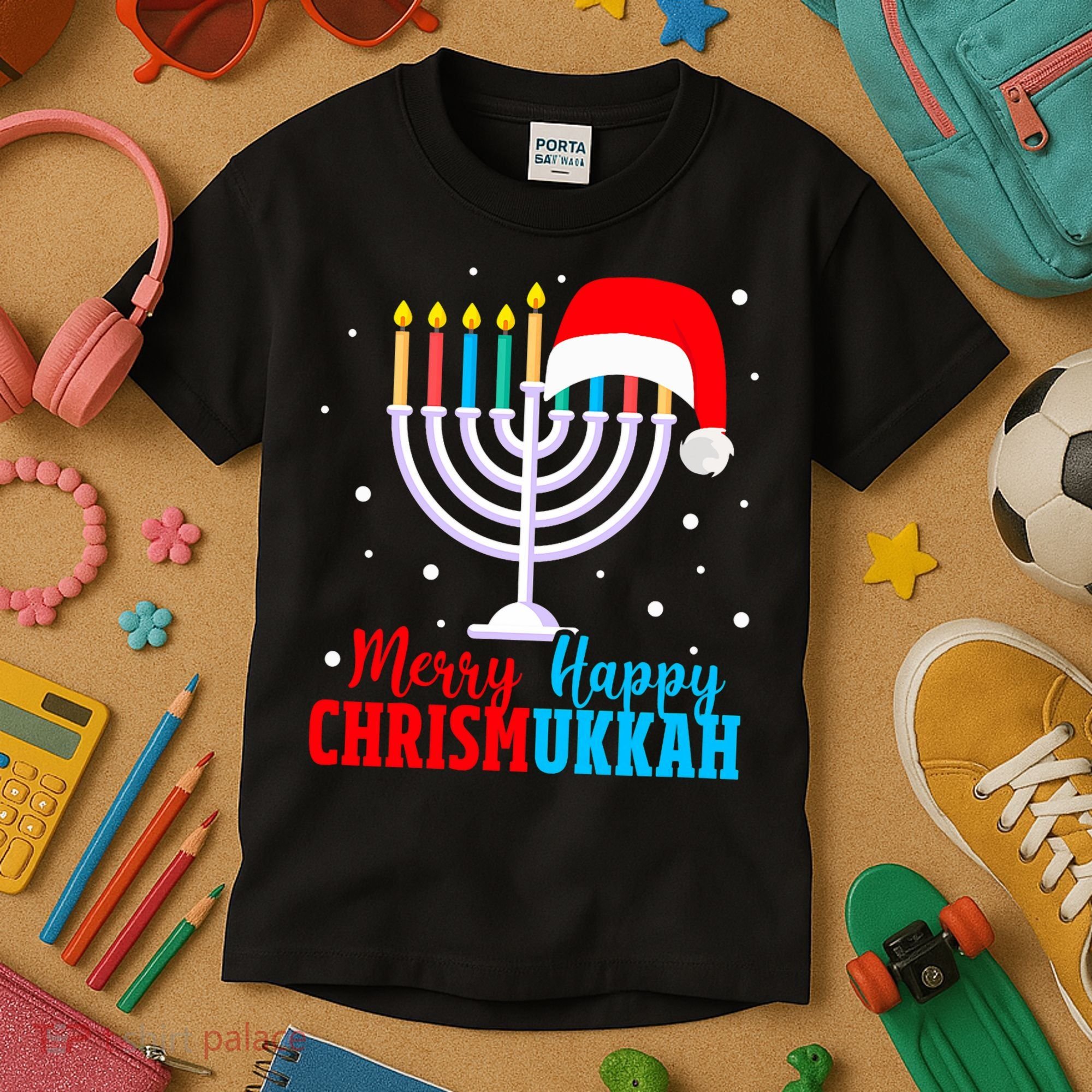 Hanukkah Christmas Funny Merry Happy Chrismukkah Jewish Kids T-Shirt