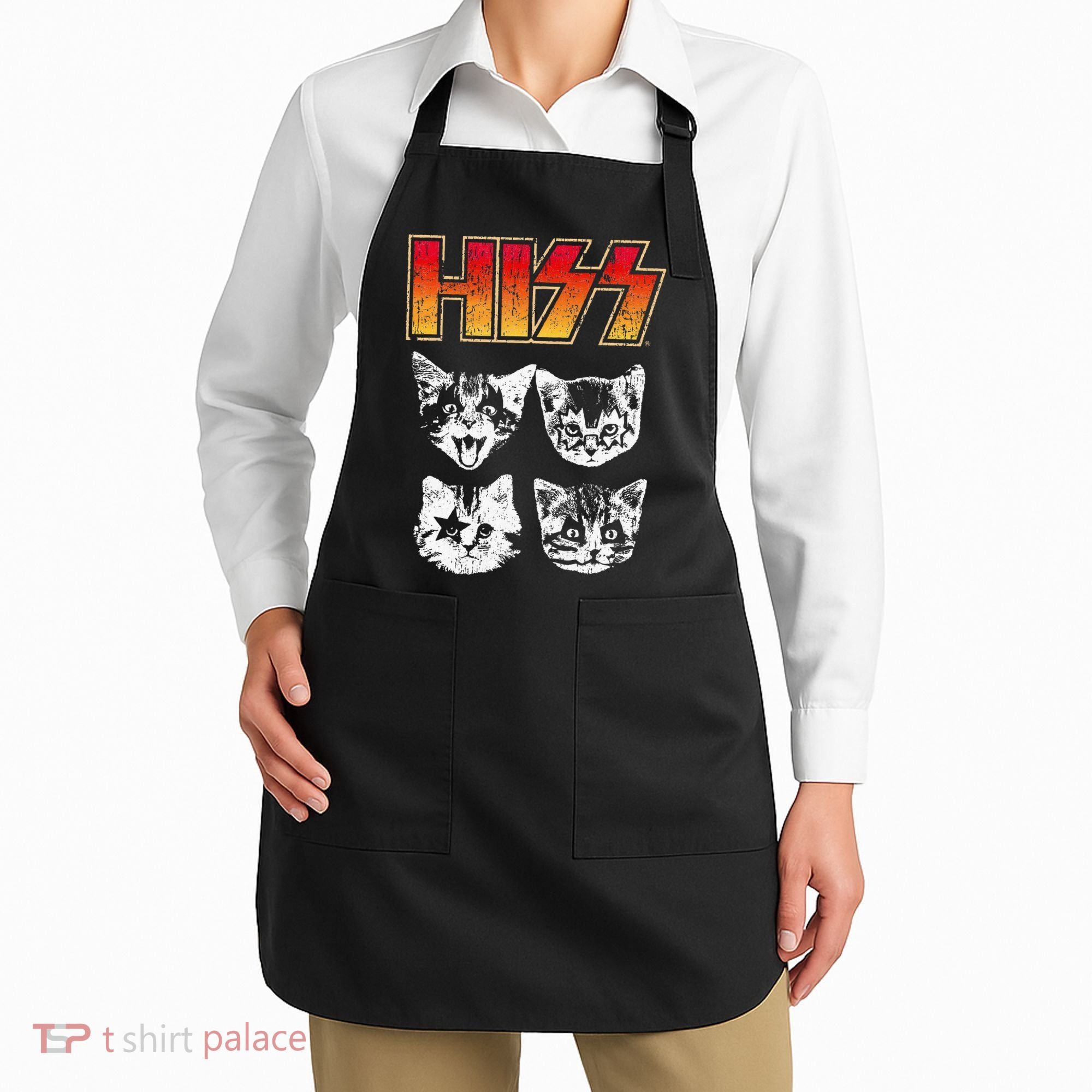 HISS Cat Funny Cats Kittens Rock Music Cat Lover Hiss Apron