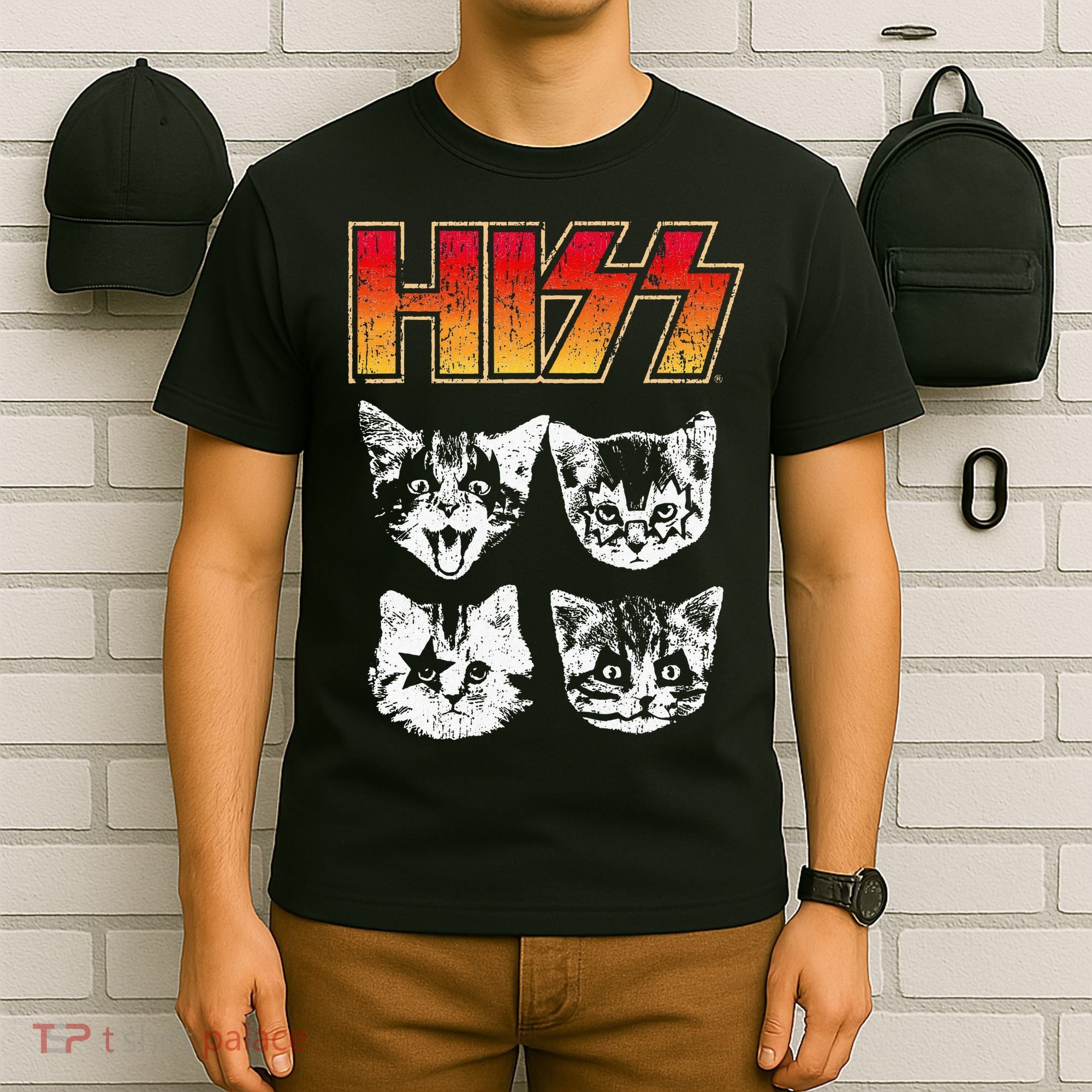 HISS Cat Funny Cats Kittens Rock Music Cat Lover Hiss T-Shirt