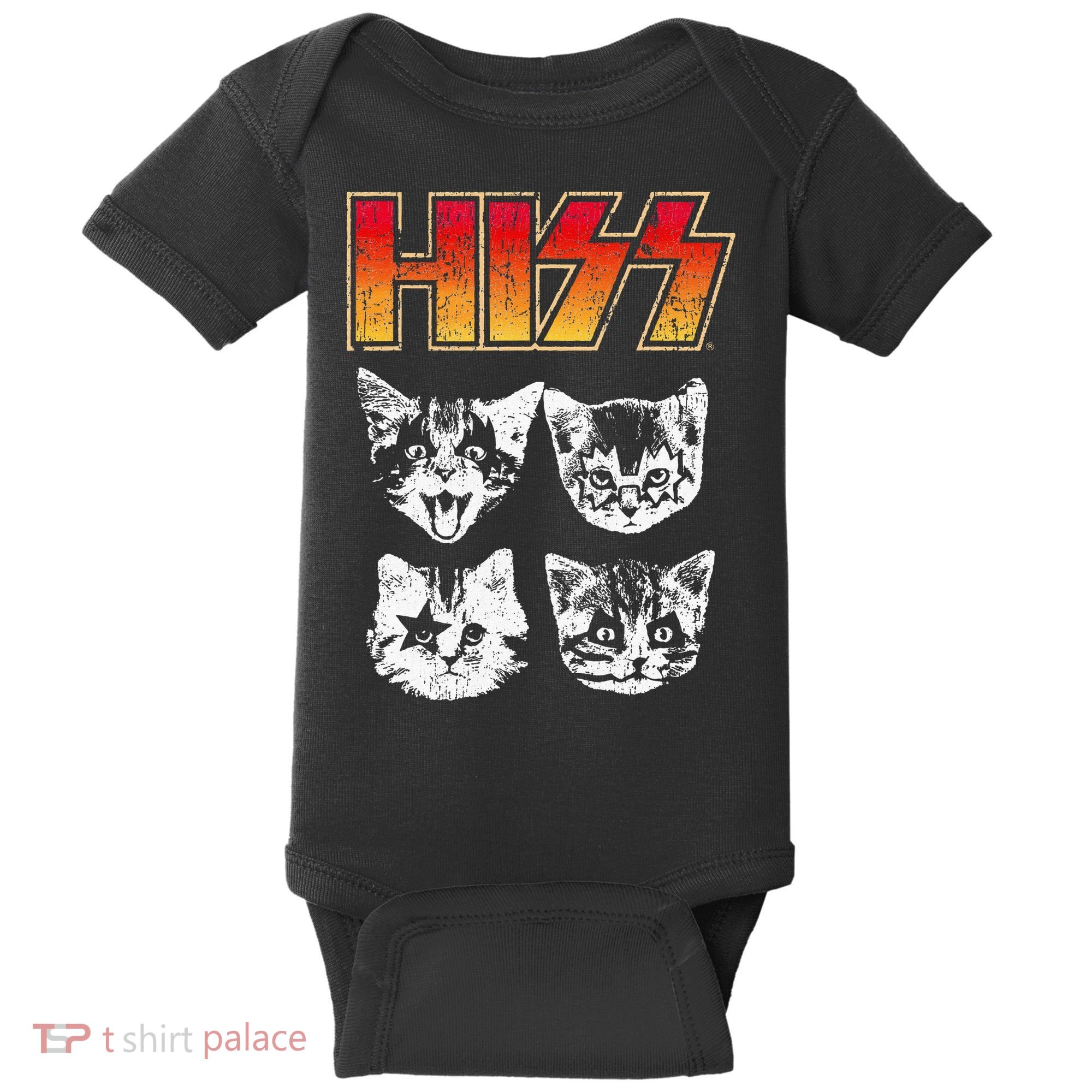 HISS Cat Funny Cats Kittens Rock Music Cat Lover Hiss Baby Bodysuit
