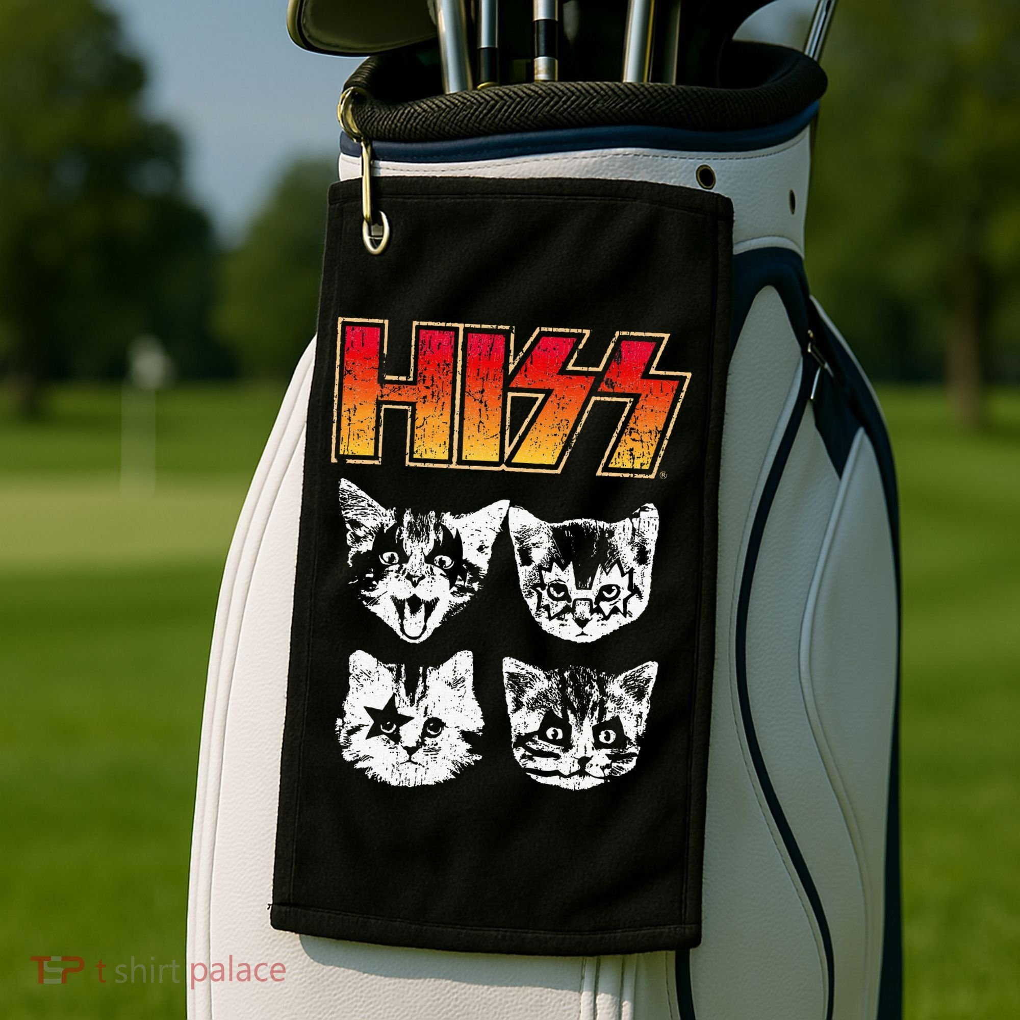 HISS Cat Funny Cats Kittens Rock Music Cat Lover Hiss Golf Towel