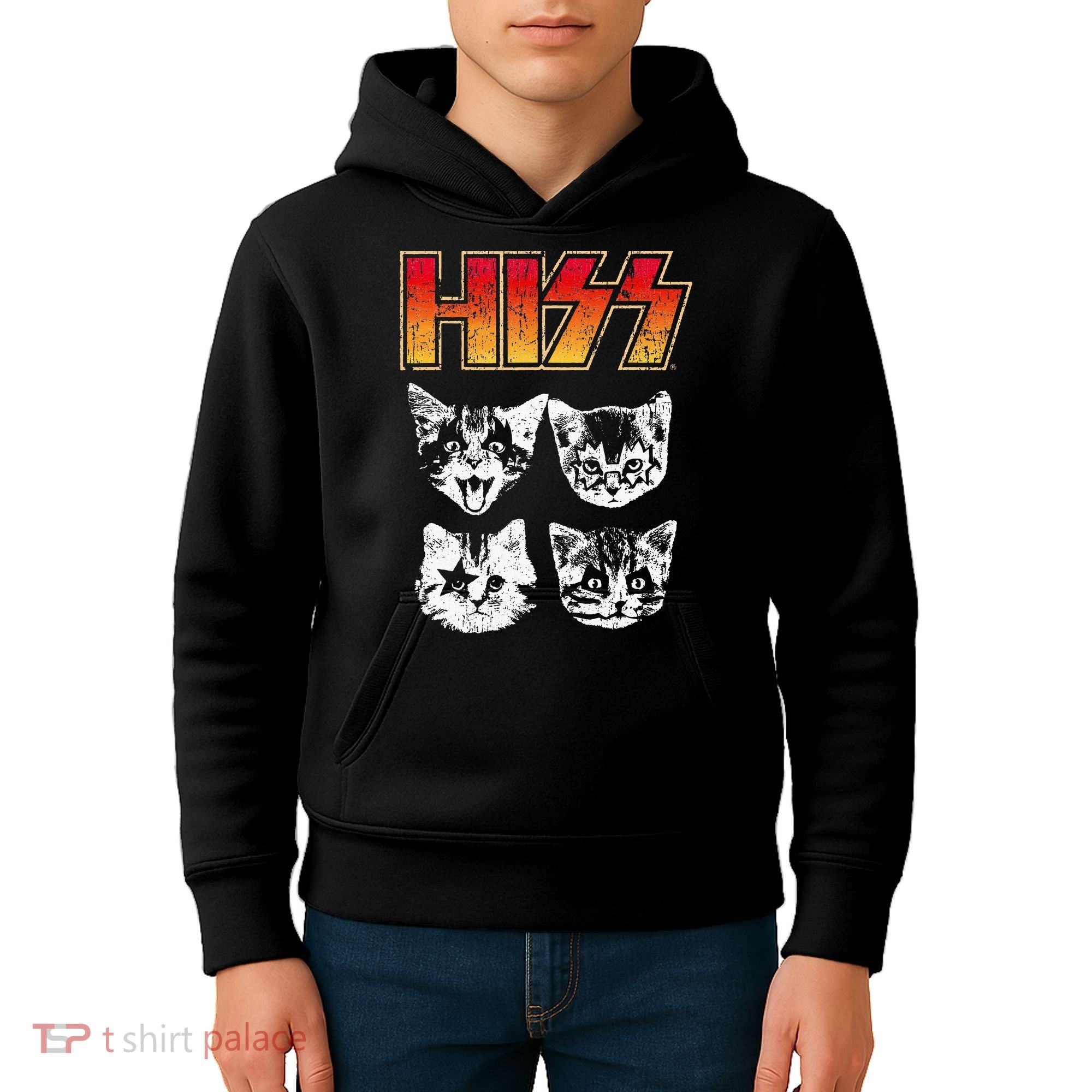 HISS Cat Funny Cats Kittens Rock Music Cat Lover Hiss Kids Hoodie