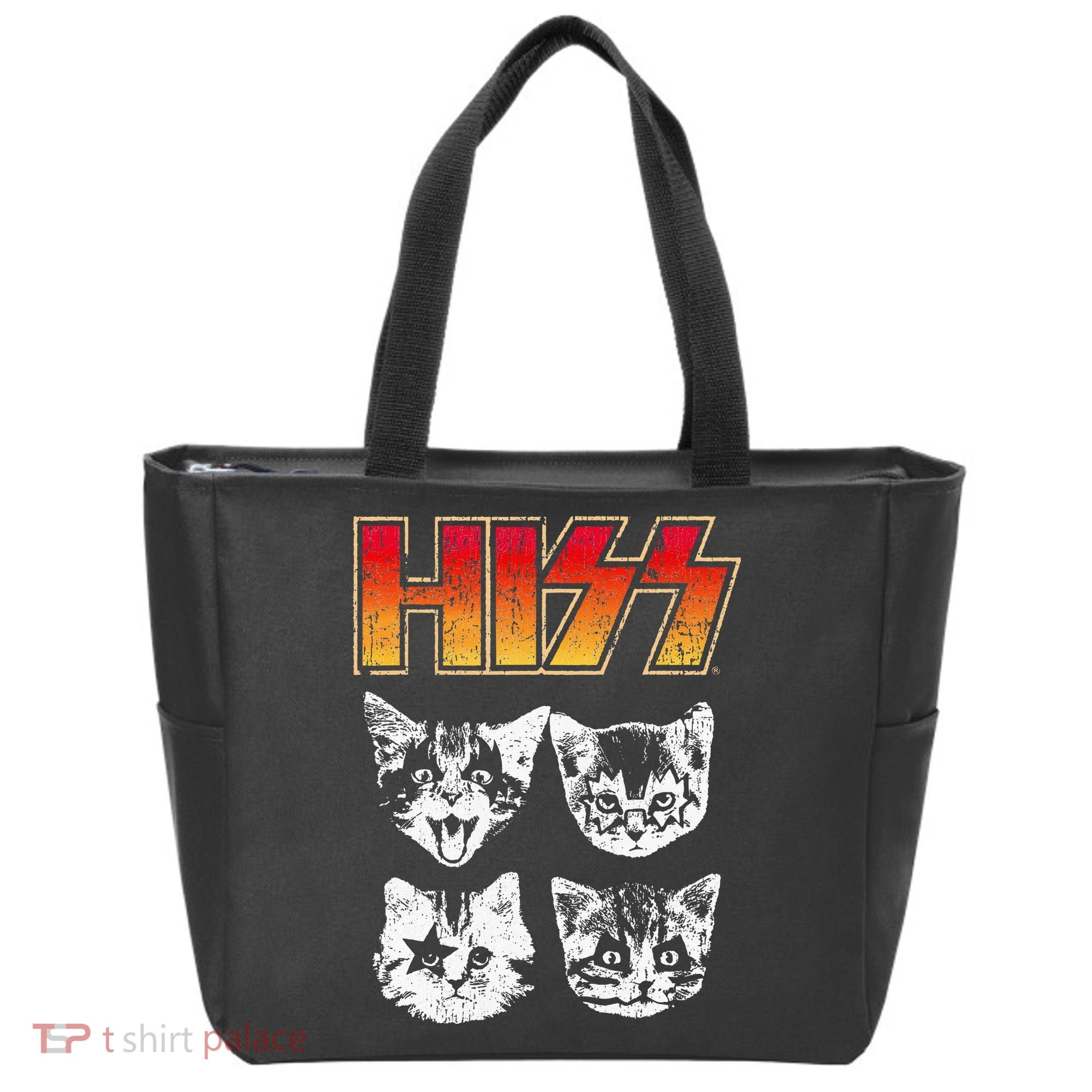 HISS Cat Funny Cats Kittens Rock Music Cat Lover Hiss Tote Bag
