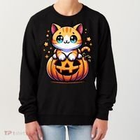 Halloween Cat Funny Fall Pumpkin Cat Lover Cute Women's Sweatshirt thumb 0