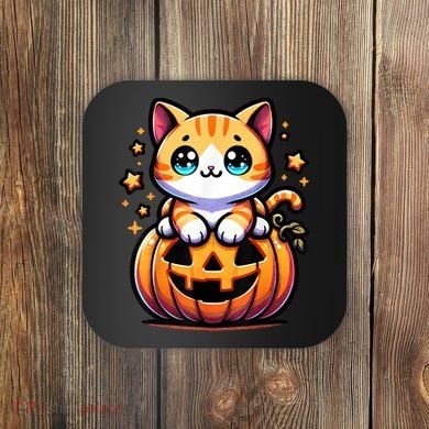 Halloween Cat Funny Fall Pumpkin Cat Lover Cute Coaster