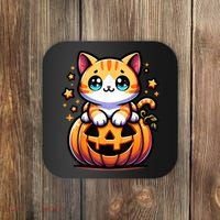 Halloween Cat Funny Fall Pumpkin Cat Lover Cute Coaster thumb 0