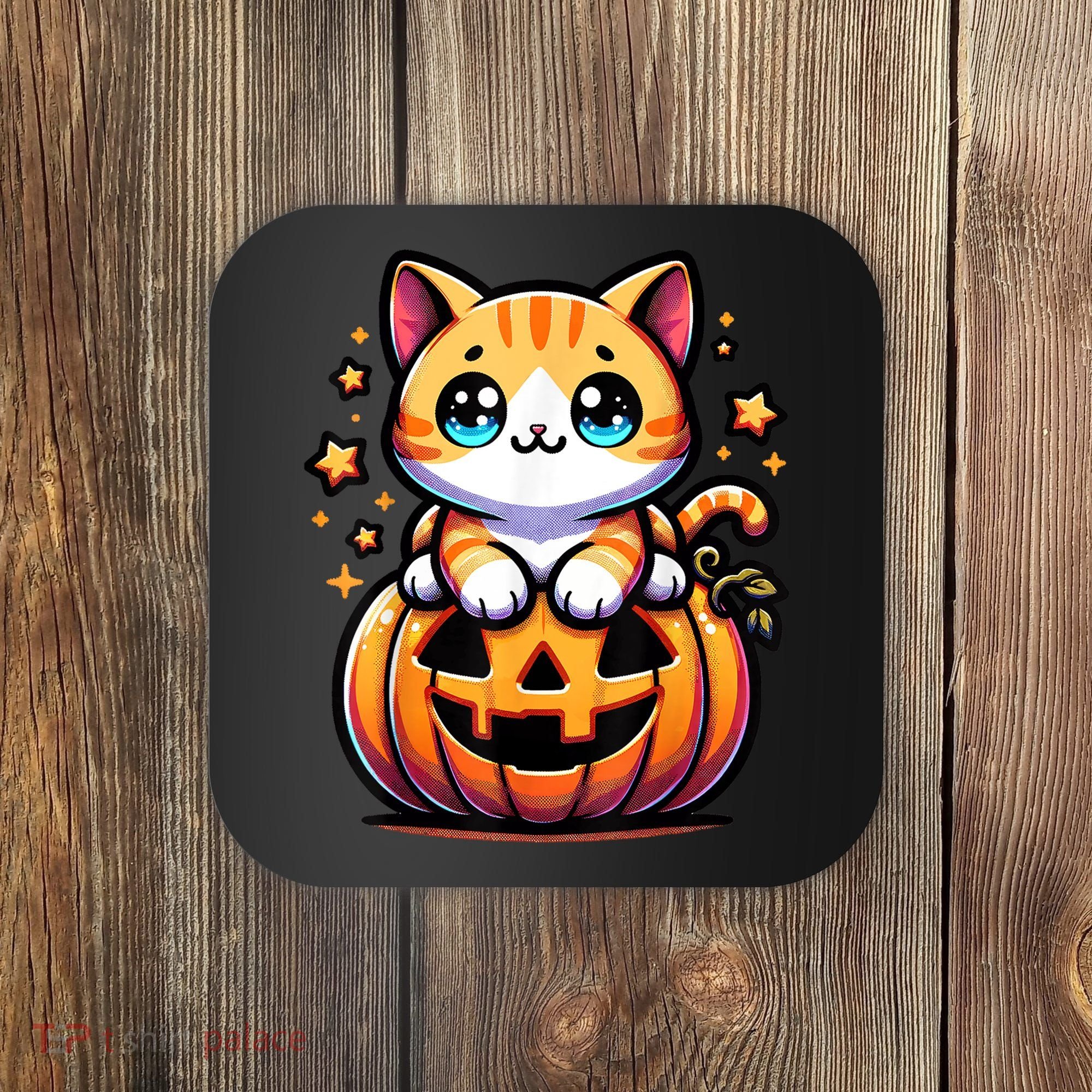 Halloween Cat Funny Fall Pumpkin Cat Lover Cute Coaster