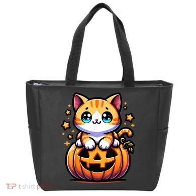 Halloween Cat Funny Fall Pumpkin Cat Lover Cute Tote Bag