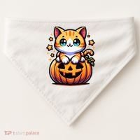 Halloween Cat Funny Fall Pumpkin Cat Lover Cute USA-Made Doggie Bandana thumb 0