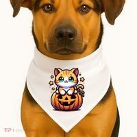 Halloween Cat Funny Fall Pumpkin Cat Lover Cute USA-Made Doggie Bandana thumb 1