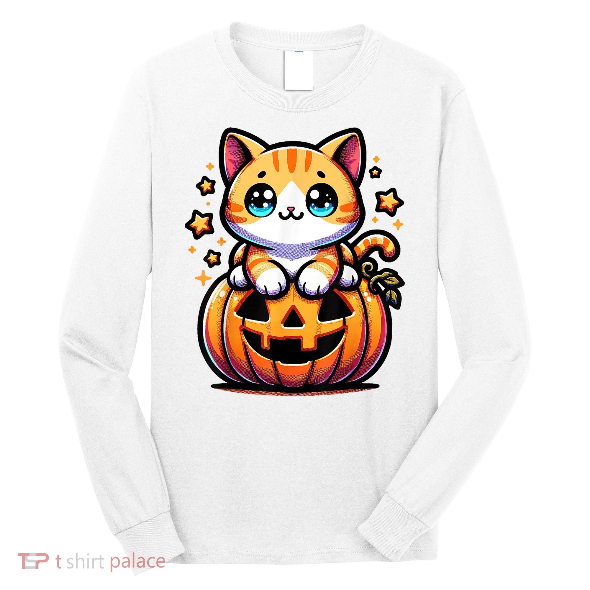 Halloween Cat Funny Fall Pumpkin Cat Lover Cute Long Sleeve Shirt
