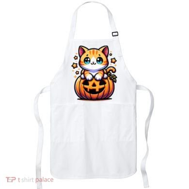 Halloween Cat Funny Fall Pumpkin Cat Lover Cute Apron