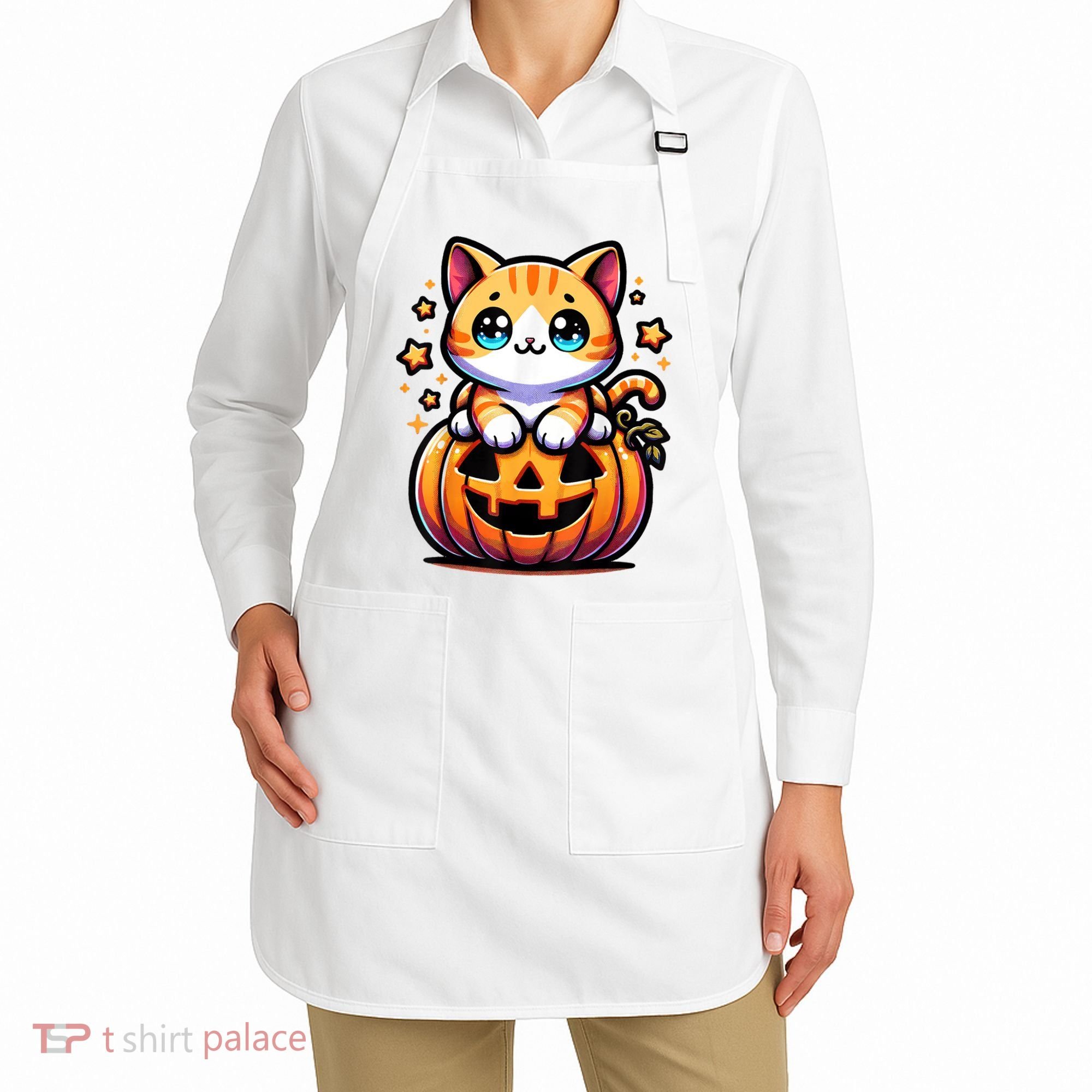 Halloween Cat Funny Fall Pumpkin Cat Lover Cute Apron