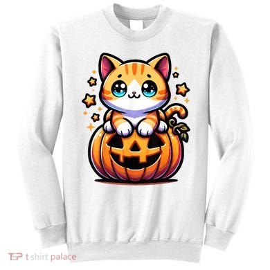 Halloween Cat Funny Fall Pumpkin Cat Lover Cute Sweatshirt