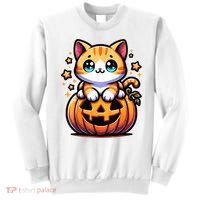 Halloween Cat Funny Fall Pumpkin Cat Lover Cute Sweatshirt thumb 0