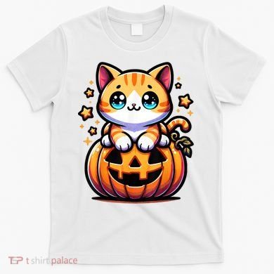 Halloween Cat Funny Fall Pumpkin Cat Lover Cute T-Shirt