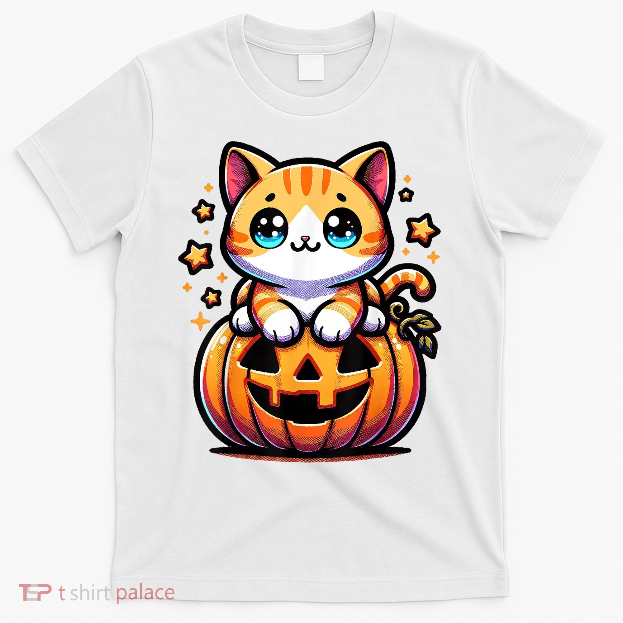 Halloween Cat Funny Fall Pumpkin Cat Lover Cute T-Shirt
