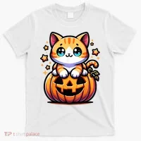 Halloween Cat Funny Fall Pumpkin Cat Lover Cute T-Shirt thumb 0