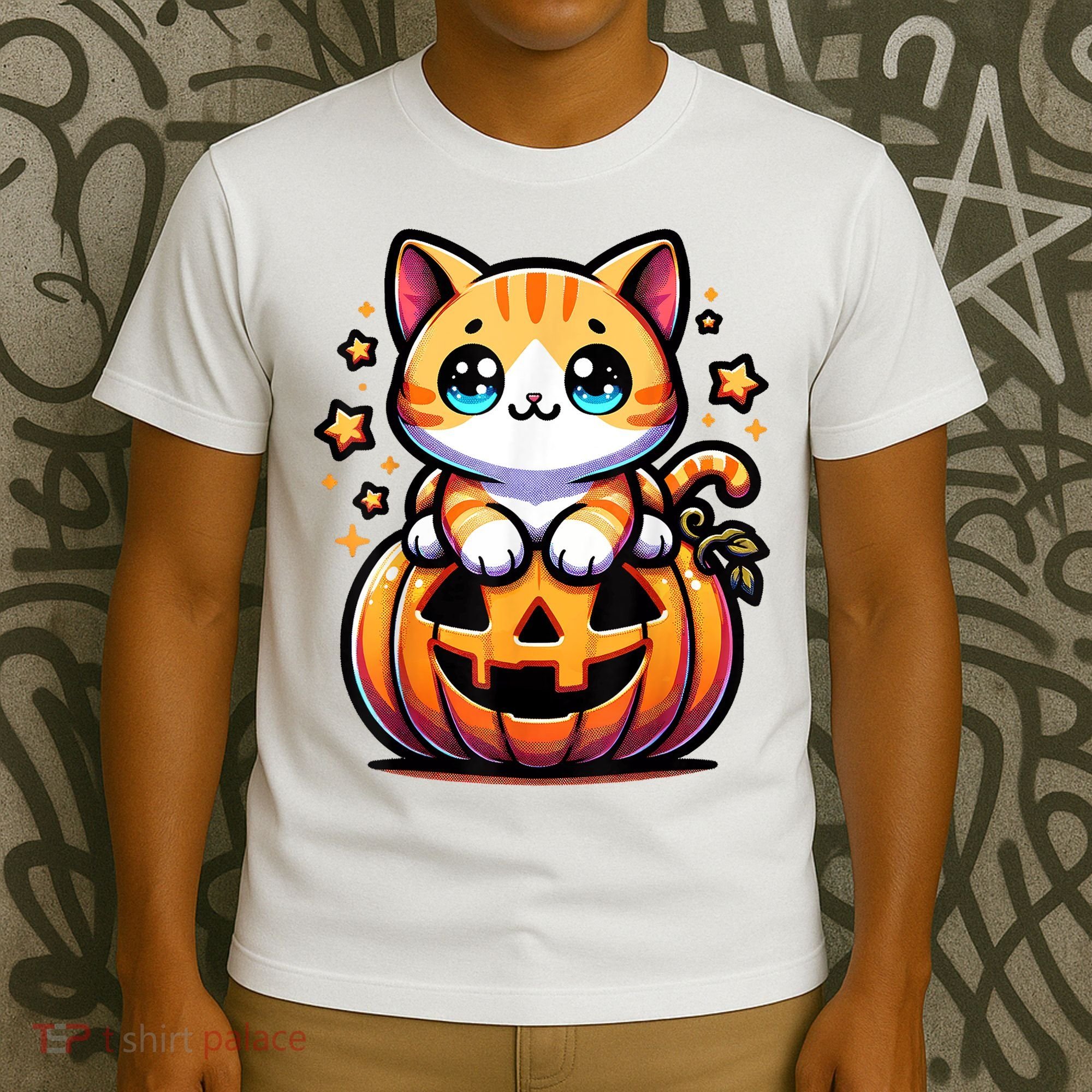 Halloween Cat Funny Fall Pumpkin Cat Lover Cute T-Shirt