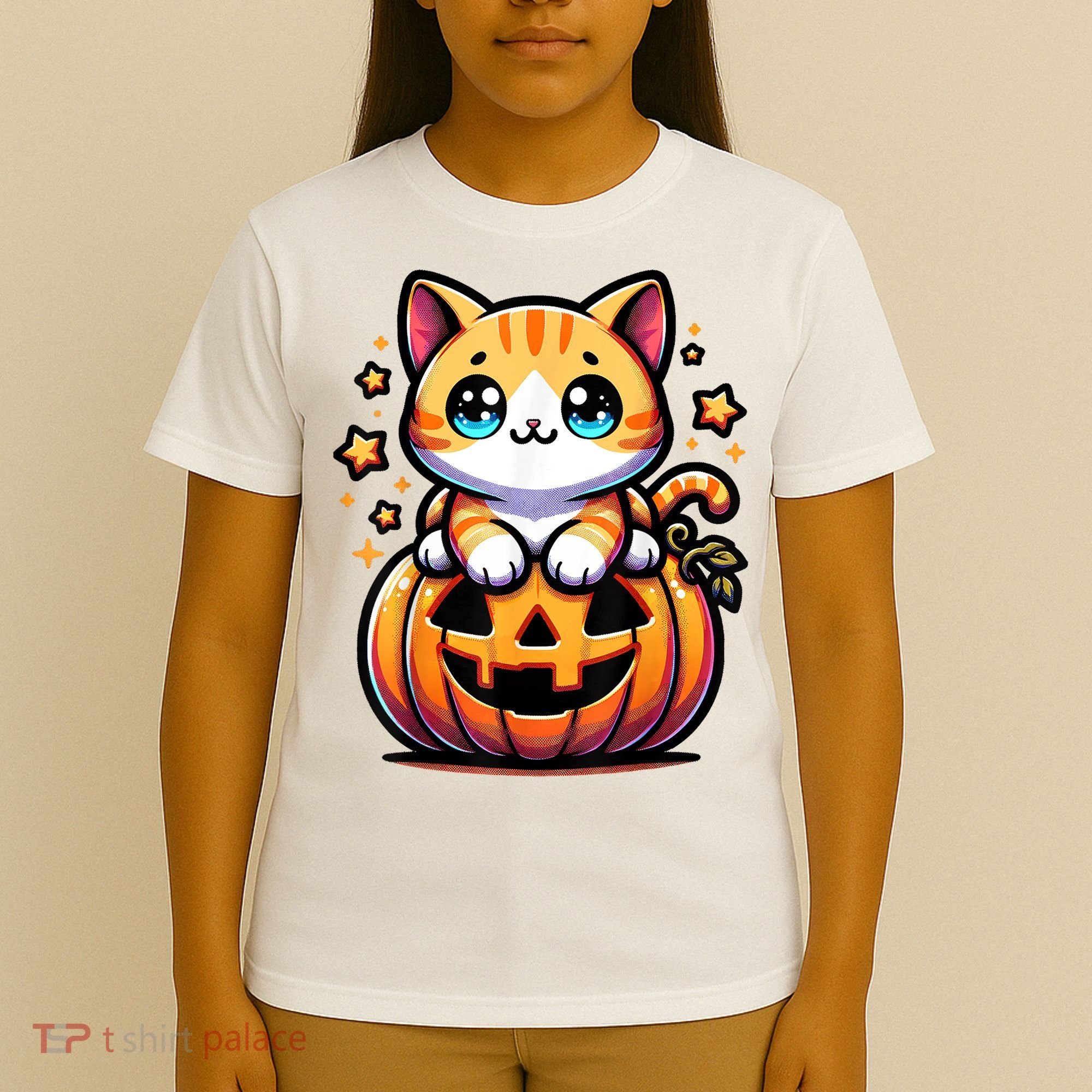 Halloween Cat Funny Fall Pumpkin Cat Lover Cute T-Shirt