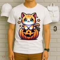 Halloween Cat Funny Fall Pumpkin Cat Lover Cute T-Shirt thumb 6