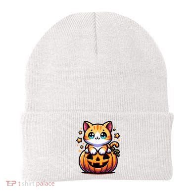 Halloween Cat Funny Fall Pumpkin Cat Lover Cute Beanie
