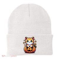 Halloween Cat Funny Fall Pumpkin Cat Lover Cute Beanie thumb 0