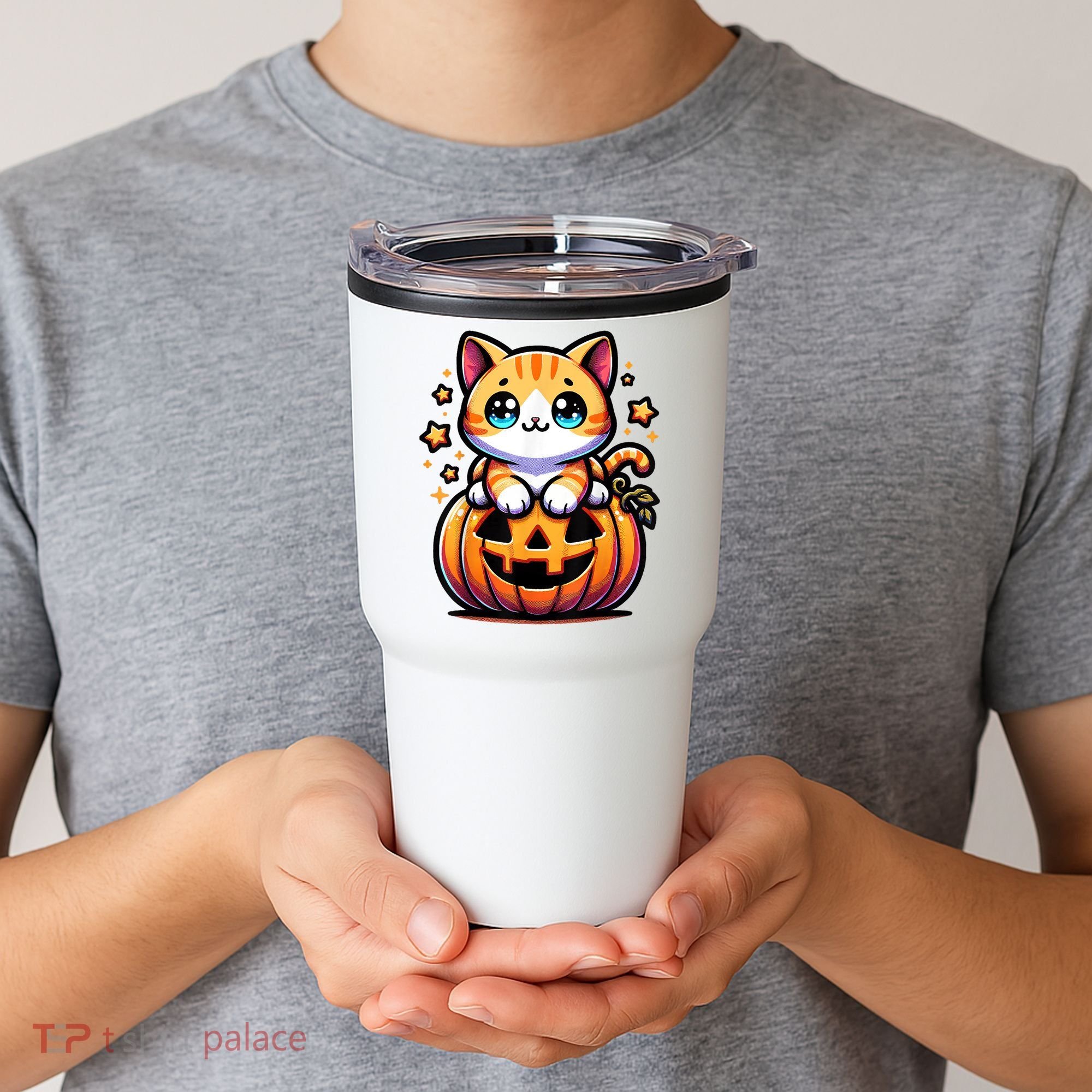 Halloween Cat Funny Fall Pumpkin Cat Lover Cute Tumbler