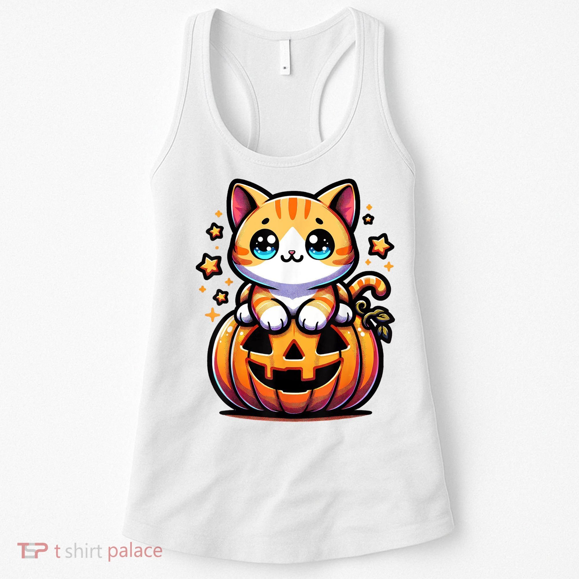 Halloween Cat Funny Fall Pumpkin Cat Lover Cute Women's Tank Top