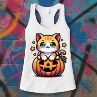 Halloween Cat Funny Fall Pumpkin Cat Lover Cute Women's Tank Top thumb 3