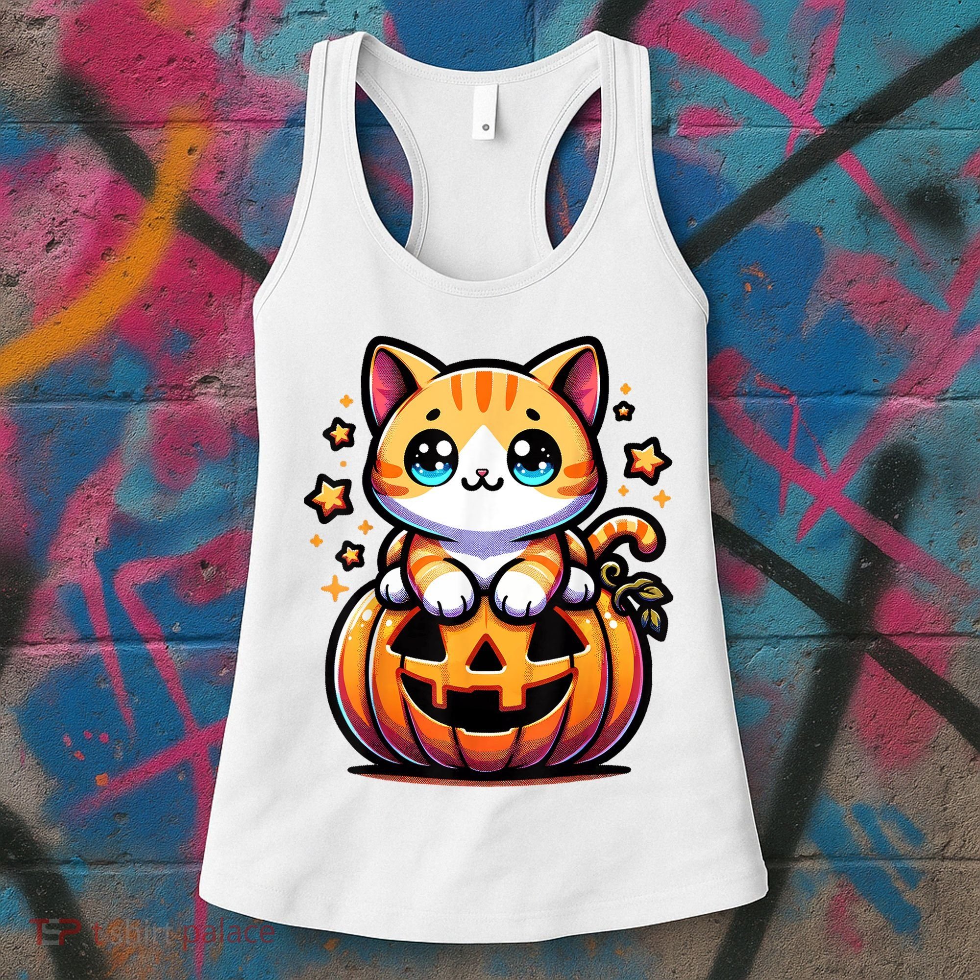 Halloween Cat Funny Fall Pumpkin Cat Lover Cute Women's Tank Top
